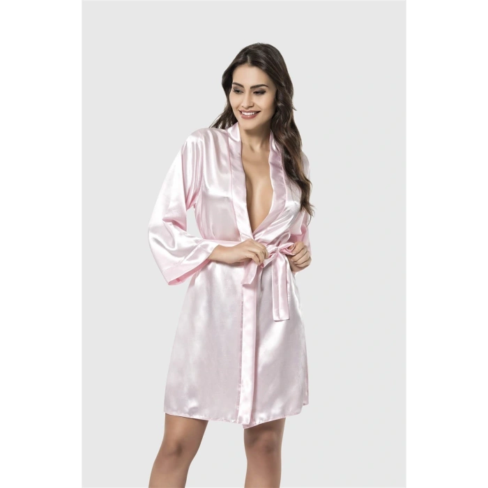 MARSiLYAN-  Pembe Kısa Saten Sabahlık