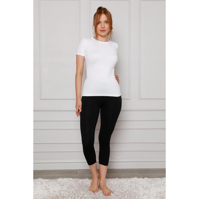 MARSiLYAN- Penye Likralı Diz Altı Tayt Siyah