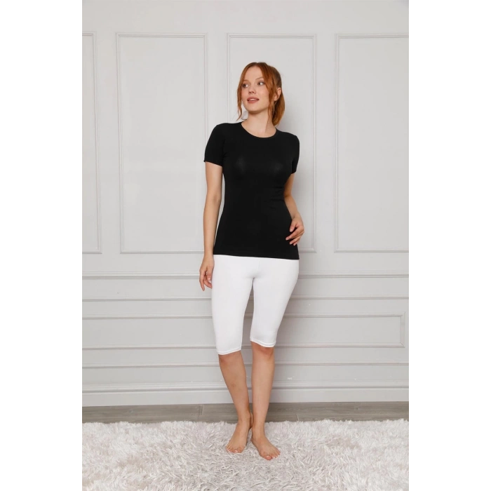 MARSiLYAN- Penye Likralı Diz Üstü Tayt Beyaz