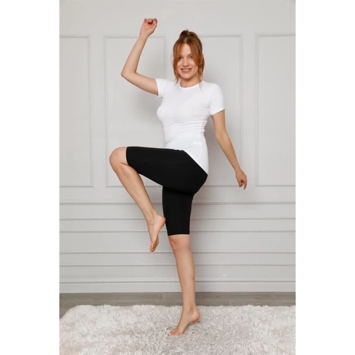 MARSiLYAN- Penye Likralı Diz Üstü Tayt Siyah