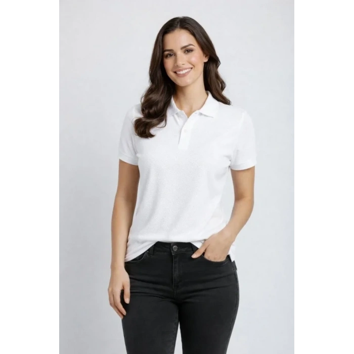 MARSiLYAN- Pike Kumaş Düğmeli Yaka Regular Rahat Günlük Kısa Kol Tişört T-shirt - Beyaz