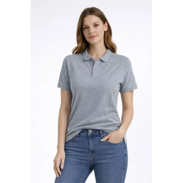 MARSiLYAN- Pike Kumaş Düğmeli Yaka Regular Rahat Günlük Kısa Kol Tişört T-shirt - Gri