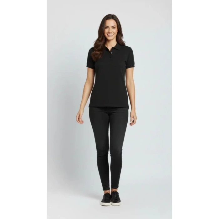 MARSiLYAN- Pike Kumaş Düğmeli Yaka Regular Rahat Günlük Kısa Kol Tişört T-shirt - Siyah