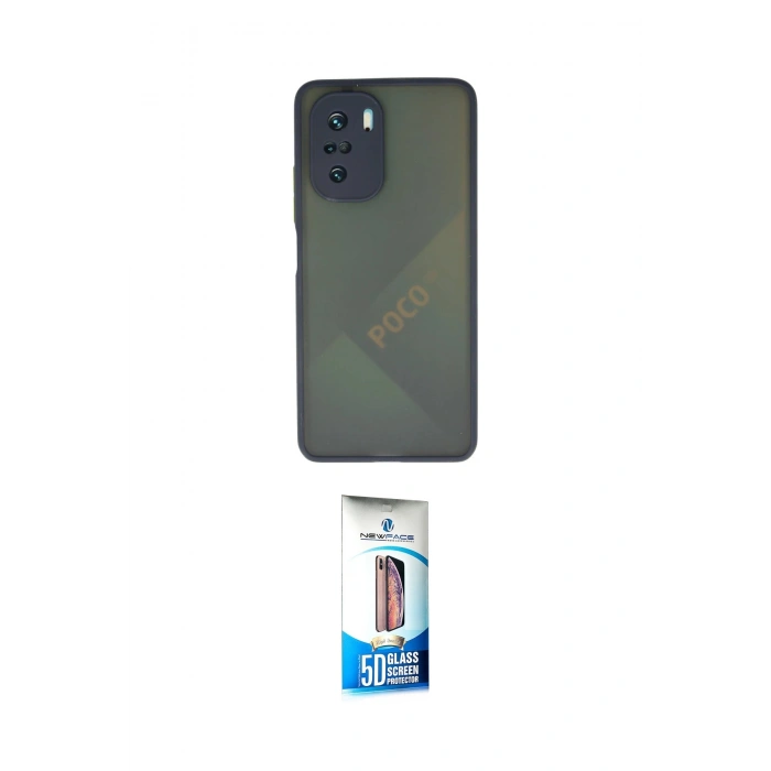MARSİLYAN™- Poco F3 Kılıf Ahenk Çizgi Serisi - Siyah 5D Eko Cam Ekran Koruyucu