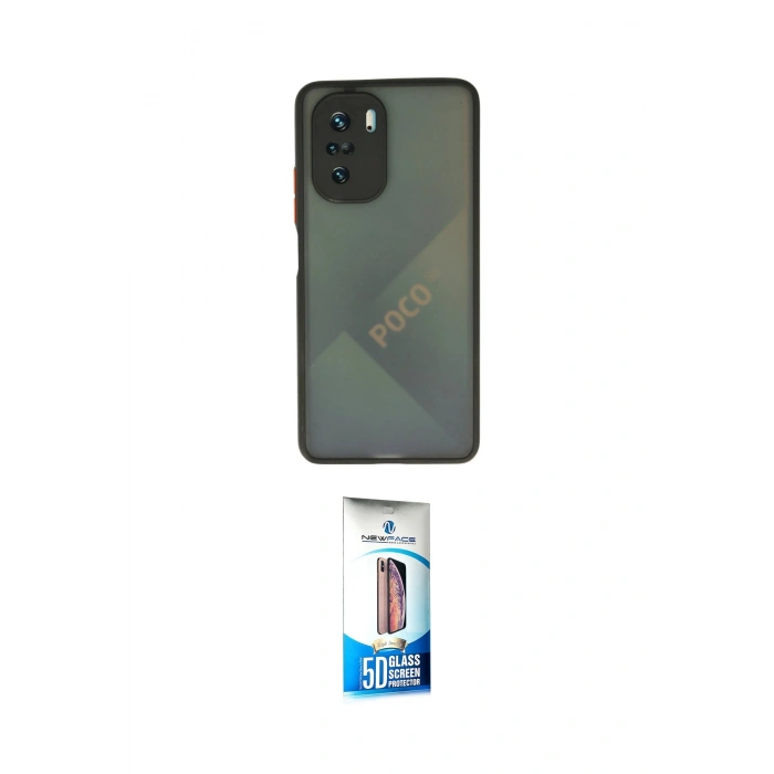 MARSİLYAN™- Poco F3 Kılıf Ahenk Çizgi Serisi - Siyah 5D Eko Cam Ekran Koruyucu