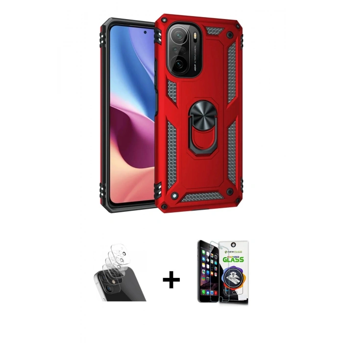 MARSİLYAN™- Poco F3 Kılıf Ahenk Klasik Koleksiyonu - Şeffaf Temperli Cam Ekran Koruyucu + Kamera Lens Koruma Cam - SF