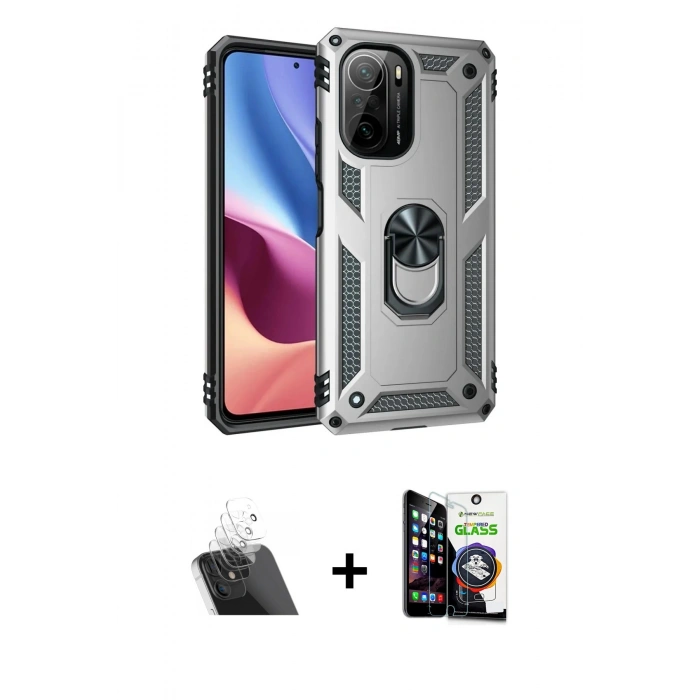 MARSİLYAN™- Poco F3 Kılıf Ahenk Klasik Koleksiyonu - Şeffaf Temperli Cam Ekran Koruyucu + Kamera Lens Koruma Cam - SF