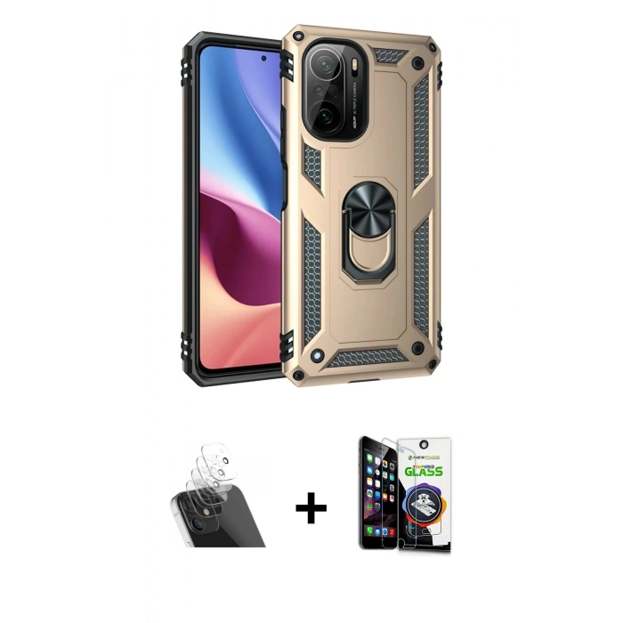 MARSİLYAN™- Poco F3 Kılıf Ahenk Klasik Koleksiyonu - Şeffaf Temperli Cam Ekran Koruyucu + Kamera Lens Koruma Cam - SF