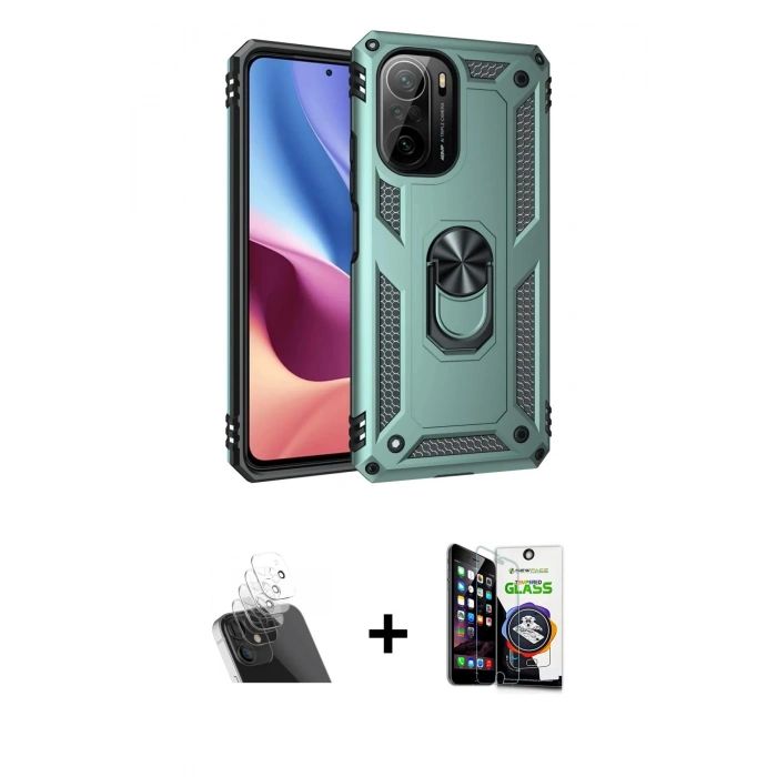 MARSİLYAN™- Poco F3 Kılıf Ahenk Klasik Koleksiyonu - Şeffaf Temperli Cam Ekran Koruyucu + Kamera Lens Koruma Cam - SF