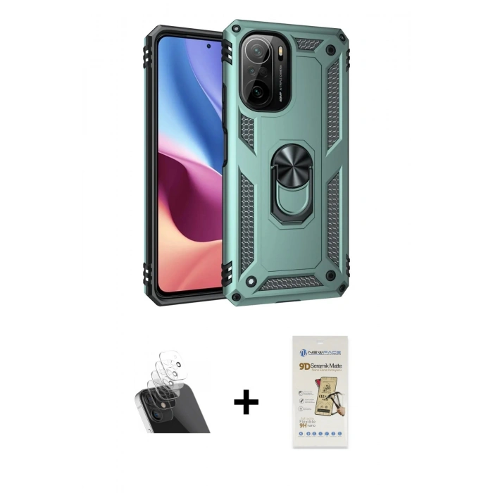 MARSİLYAN™- Poco F3 Kılıf Ahenk Klasik Koleksiyonu - Siyah Mat Seramik Nano Ekran Koruyucu + Kamera Lens Koruma Cam - SF