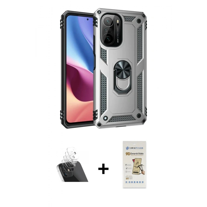 MARSİLYAN™- Poco F3 Kılıf Ahenk Klasik Koleksiyonu - Siyah Mat Seramik Nano Ekran Koruyucu + Kamera Lens Koruma Cam - SF