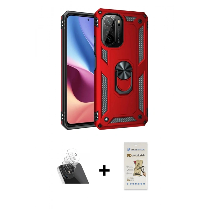 MARSİLYAN™- Poco F3 Kılıf Ahenk Klasik Koleksiyonu - Siyah Mat Seramik Nano Ekran Koruyucu + Kamera Lens Koruma Cam - SF