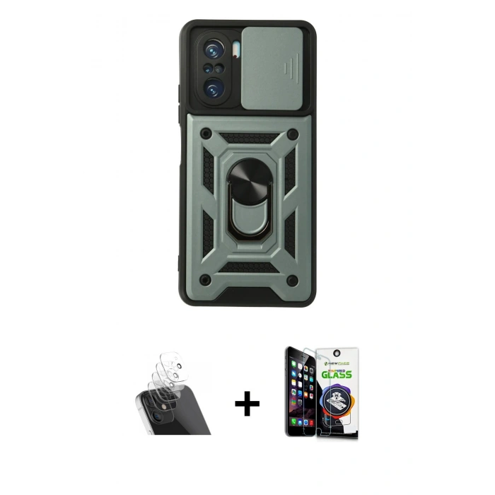MARSİLYAN™- Poco F3 Kılıf Ahenk Klasik - Şeffaf Temperli Cam Ekran Koruyucu + Kamera Lens Koruma Cam - SF