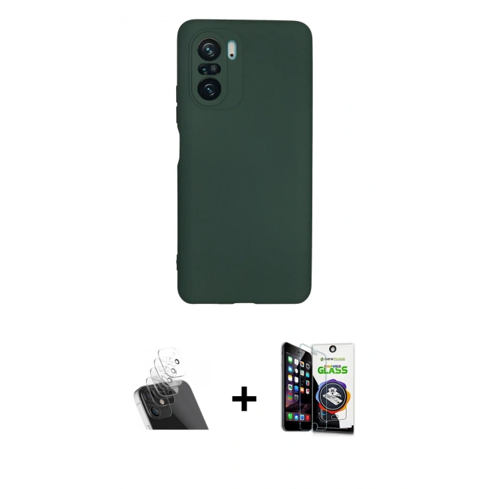 MARSİLYAN™- Poco F3 Kılıf Ahenk Serisi - Şeffaf Temperli Cam Ekran Koruyucu + Şeffaf Kamera Lens Koruma Cam