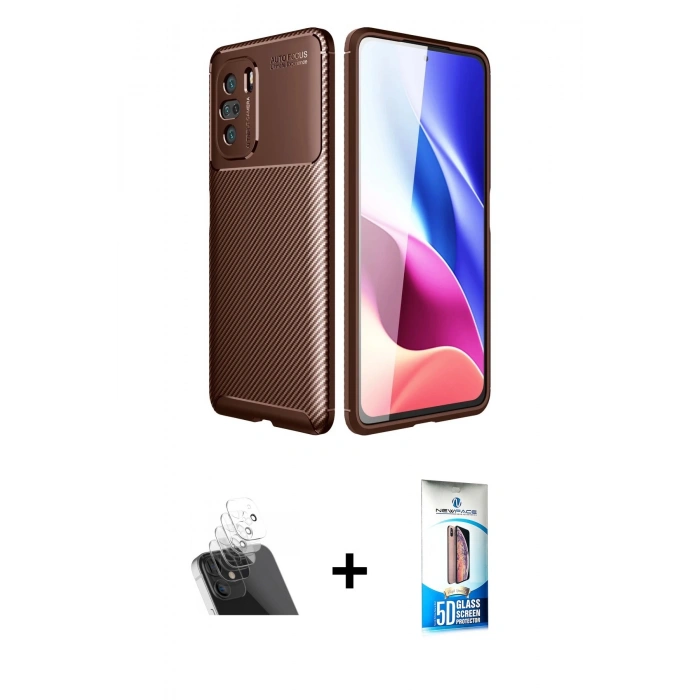 MARSİLYAN™- Poco F3 Kılıf Eksen Form Prime - Siyah 5D Eko Cam Ekran Koruyucu + Kamera Lens Koruma Cam - SF