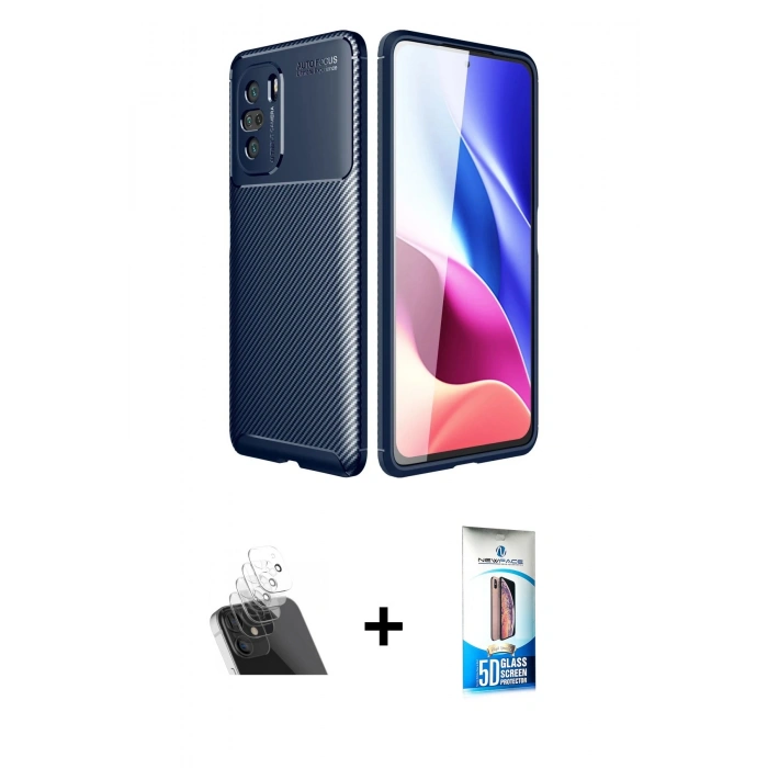MARSİLYAN™- Poco F3 Kılıf Eksen Form Prime - Siyah 5D Eko Cam Ekran Koruyucu + Kamera Lens Koruma Cam - SF