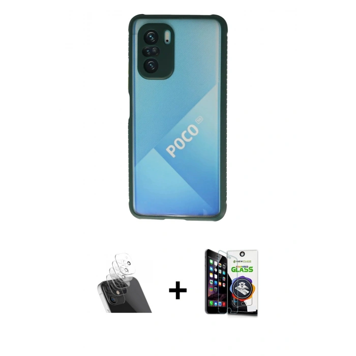 MARSİLYAN™- Poco F3 Kılıf Nova Asil Özel Seri - Şeffaf Temperli Cam Ekran Koruyucu + Kamera Lens Koruma Cam - SF