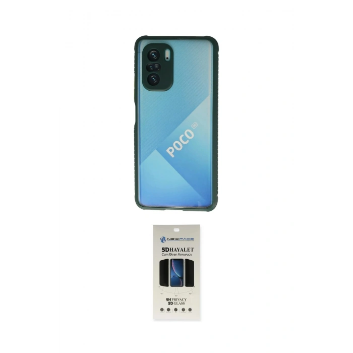 MARSİLYAN™- Poco F3 Kılıf Nova Asil Özel Seri - Siyah 5D Hayalet Cam Ekran Koruyucu
