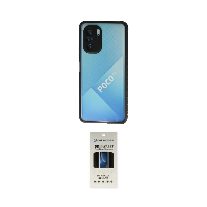 MARSİLYAN™- Poco F3 Kılıf Nova Asil Özel Seri - Siyah 5D Hayalet Cam Ekran Koruyucu