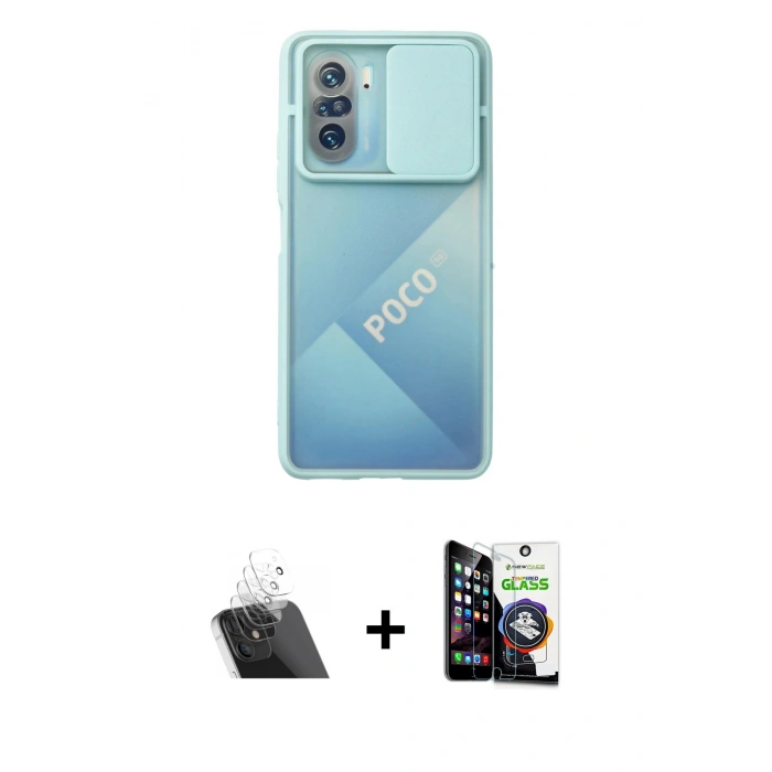 MARSİLYAN™- Poco F3 Kılıf Vadi Çizgi - Şeffaf Temperli Cam Ekran Koruyucu + Kamera Lens Koruma Cam - SF