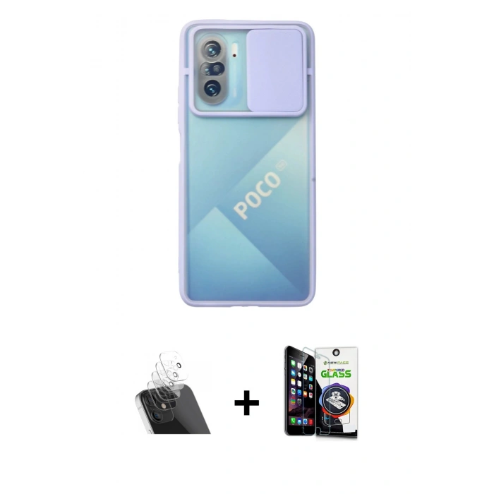 MARSİLYAN™- Poco F3 Kılıf Vadi Çizgi - Şeffaf Temperli Cam Ekran Koruyucu + Kamera Lens Koruma Cam - SF