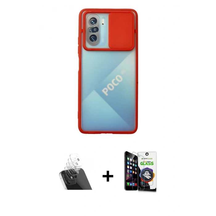 MARSİLYAN™- Poco F3 Kılıf Vadi Çizgi - Şeffaf Temperli Cam Ekran Koruyucu + Kamera Lens Koruma Cam - SF