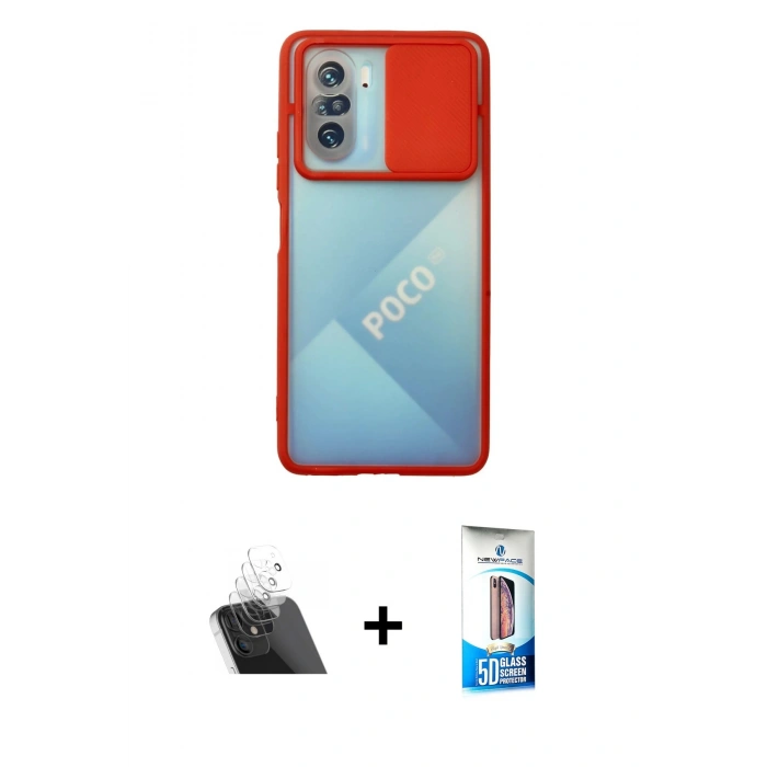 MARSİLYAN™- Poco F3 Kılıf Vadi Çizgi - Siyah 5D Eko Cam Ekran Koruyucu + Kamera Lens Koruma Cam - SF