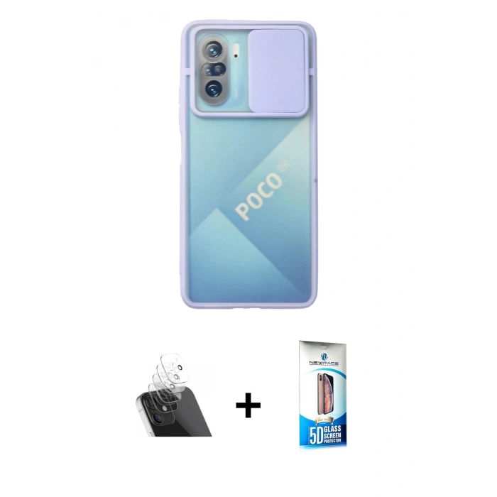 MARSİLYAN™- Poco F3 Kılıf Vadi Çizgi - Siyah 5D Eko Cam Ekran Koruyucu + Kamera Lens Koruma Cam - SF