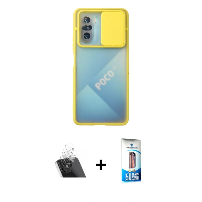 MARSİLYAN™- Poco F3 Kılıf Vadi Çizgi - Siyah 5D Eko Cam Ekran Koruyucu + Kamera Lens Koruma Cam - SF