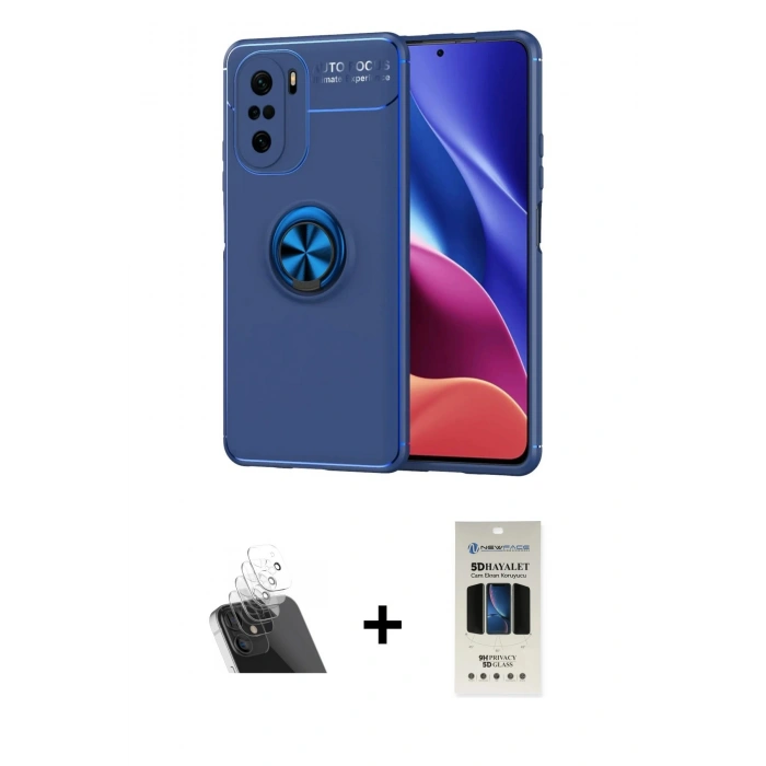 MARSİLYAN™- Poco F3 Kılıf Yankı Form Prime - Siyah 5D Hayalet Cam Ekran Koruyucu + Kamera Lens Koruma Cam - SF
