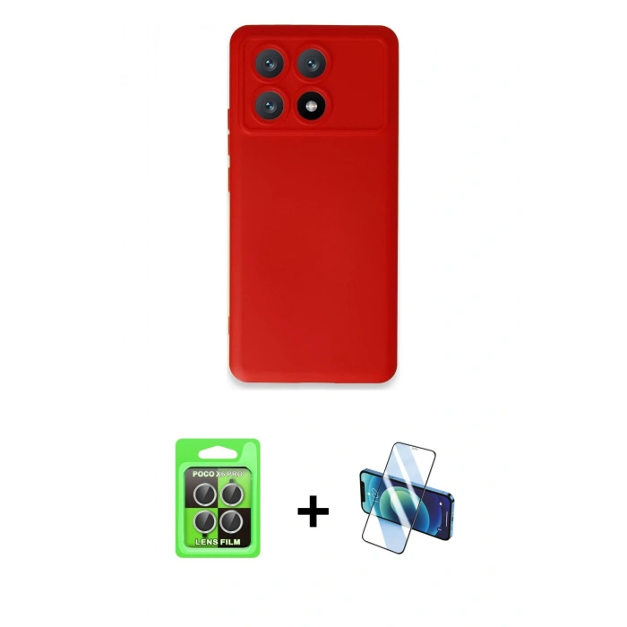 MARSİLYAN™- Poco X6 Pro Kılıf Ahenk Serisi - Siyah 3D Antistatik Seramik Nano Ekran Koruyucu + Raze Metal Kamera Lens - GS