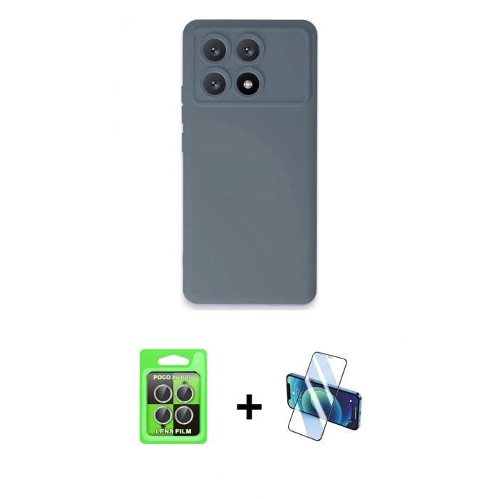 MARSİLYAN™- Poco X6 Pro Kılıf Ahenk Serisi - Siyah 3D Antistatik Seramik Nano Ekran Koruyucu + Raze Metal Kamera Lens - GS