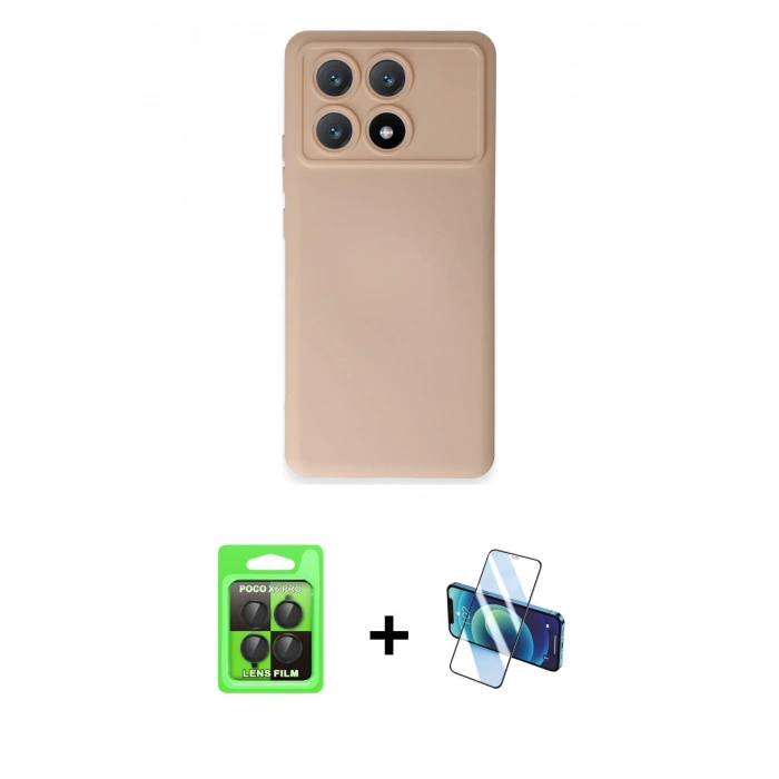 MARSİLYAN™- Poco X6 Pro Kılıf Ahenk Serisi - Siyah 3D Antistatik Seramik Nano Ekran Koruyucu + Raze Metal Kamera Lens - SH