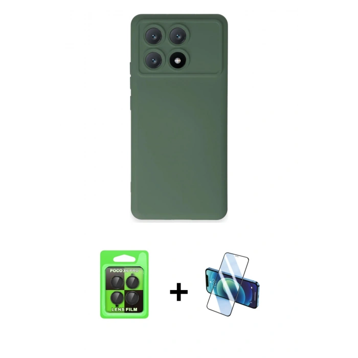 MARSİLYAN™- Poco X6 Pro Kılıf Ahenk Serisi - Siyah 3D Antistatik Seramik Nano Ekran Koruyucu + Raze Metal Kamera Lens - SH