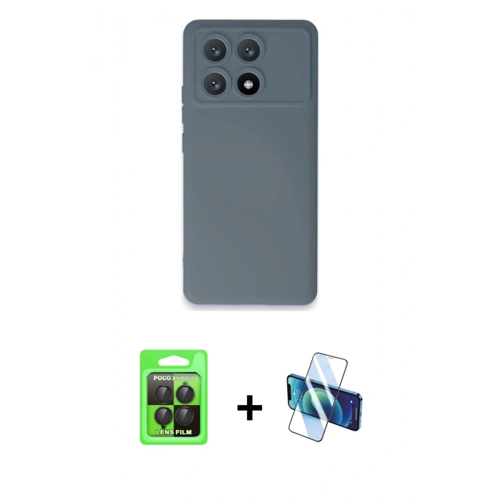 MARSİLYAN™- Poco X6 Pro Kılıf Ahenk Serisi - Siyah 3D Antistatik Seramik Nano Ekran Koruyucu + Raze Metal Kamera Lens - SH