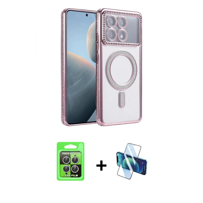 MARSİLYAN™- Poco X6 Pro Kılıf Zirve Doku Prime - Siyah 3D Antistatik Seramik Nano Ekran Koruyucu + Raze Metal Kamera Lens - GS