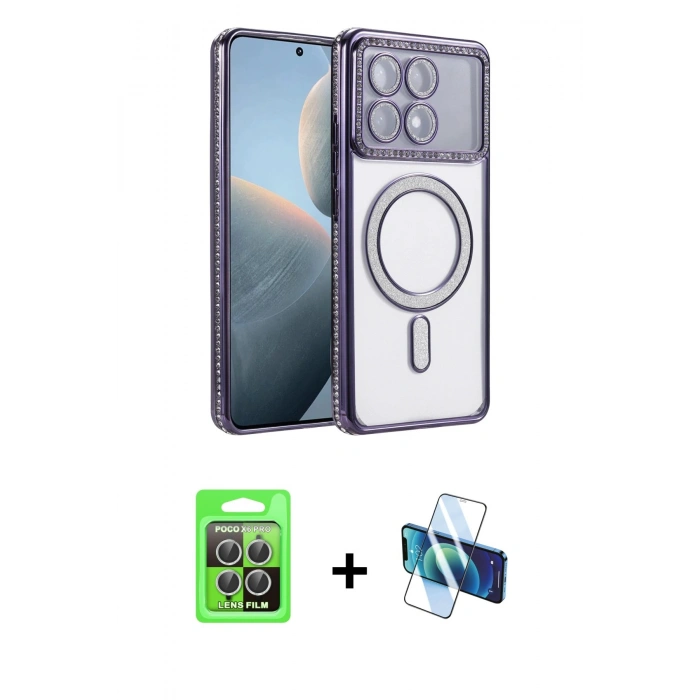 MARSİLYAN™- Poco X6 Pro Kılıf Zirve Doku Prime - Siyah 3D Antistatik Seramik Nano Ekran Koruyucu + Raze Metal Kamera Lens - GS