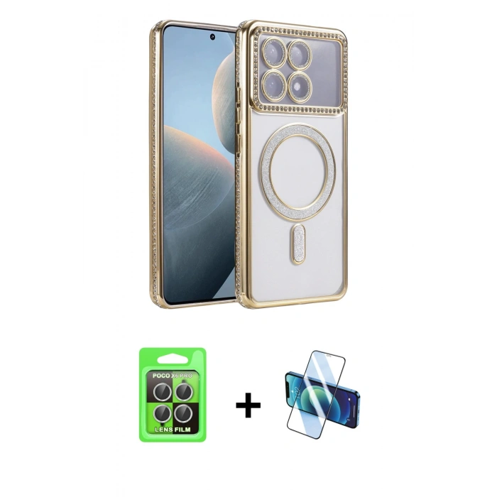 MARSİLYAN™- Poco X6 Pro Kılıf Zirve Doku Prime - Siyah 3D Antistatik Seramik Nano Ekran Koruyucu + Raze Metal Kamera Lens - GS