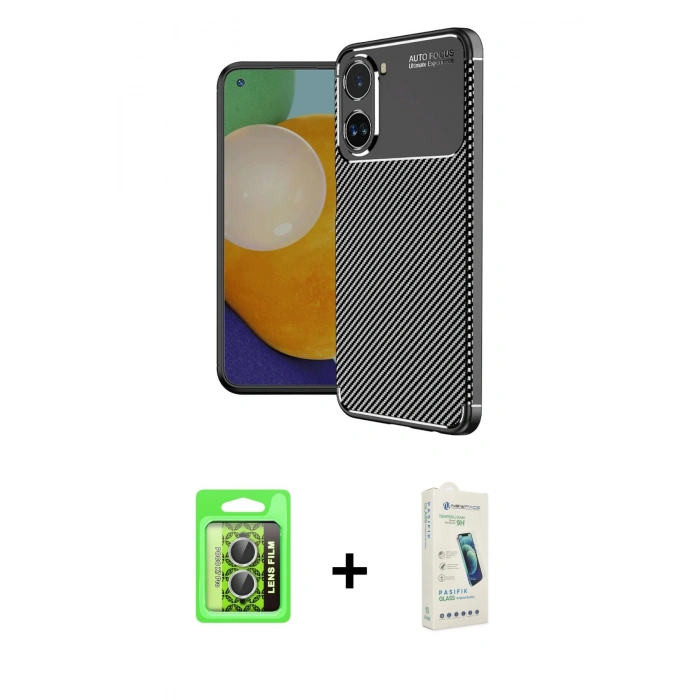 MARSİLYAN™- Poco X7 Pro Kılıf Eksen Form Prime - Şeffaf Pasifik Cam Ekran Koruyucu + Raze Metal Kamera Lens - GS
