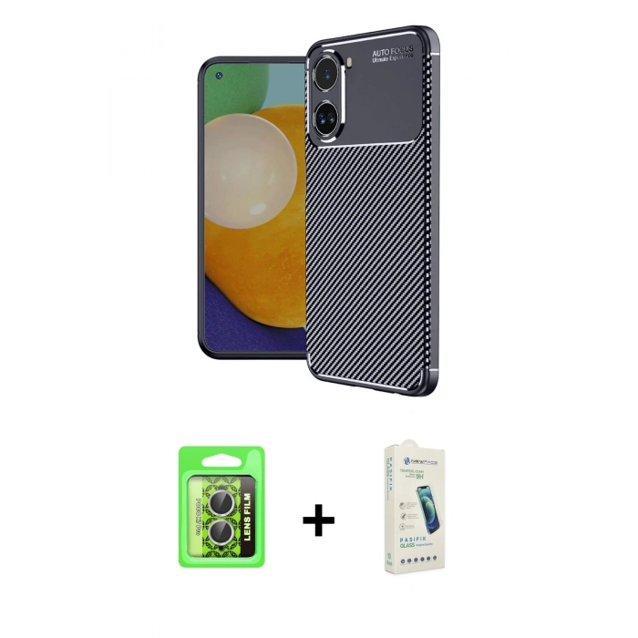 MARSİLYAN™- Poco X7 Pro Kılıf Eksen Form Prime - Şeffaf Pasifik Cam Ekran Koruyucu + Raze Metal Kamera Lens - GS