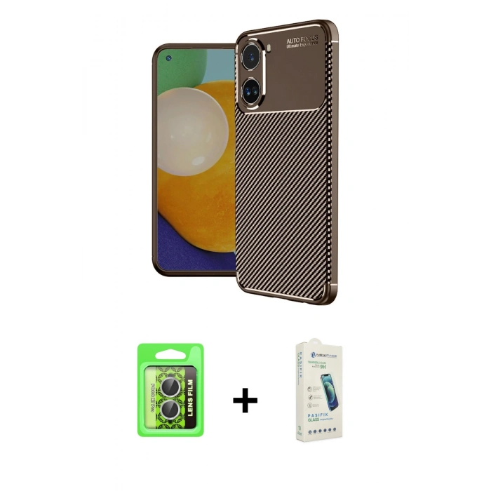 MARSİLYAN™- Poco X7 Pro Kılıf Eksen Form Prime - Şeffaf Pasifik Cam Ekran Koruyucu + Raze Metal Kamera Lens - GS
