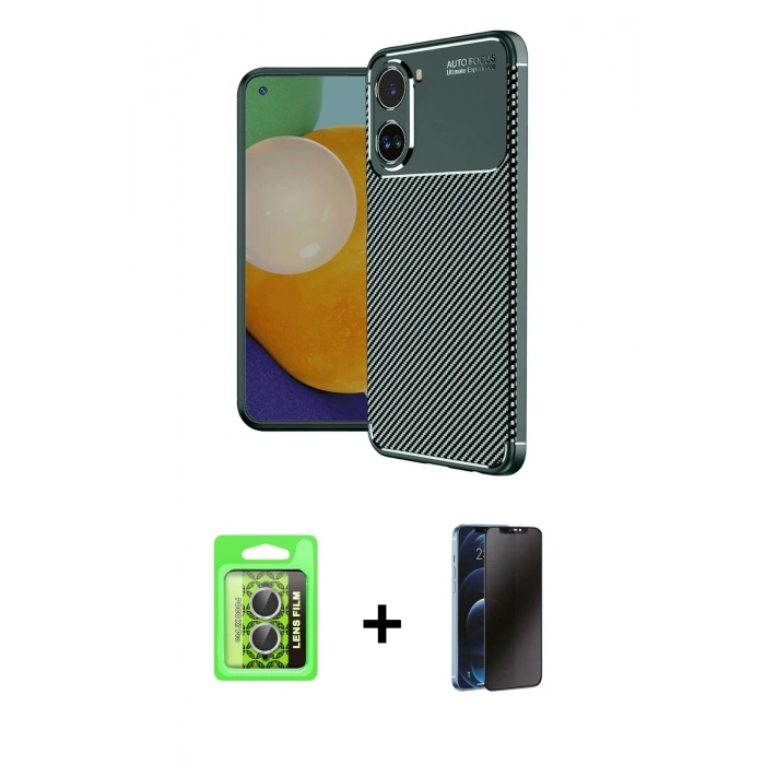 MARSİLYAN™- Poco X7 Pro Kılıf Eksen Form Prime - Siyah 3D Antistatik Hayalet Cam Ekran Koruyucu + Raze Metal Kamera Lens - GS