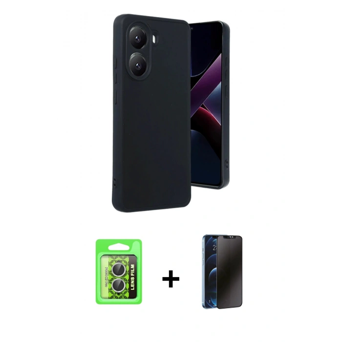 MARSİLYAN™- Poco X7 Pro Kılıf Kıvılcım Işık Serisi - Siyah 3D Antistatik Hayalet Cam Ekran Koruyucu + Raze Metal Kamera Lens - GS