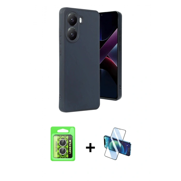 MARSİLYAN™- Poco X7 Pro Kılıf Kıvılcım Işık Serisi - Siyah 3D Antistatik Seramik Nano Ekran Koruyucu + Raze Metal Kamera Lens - GS