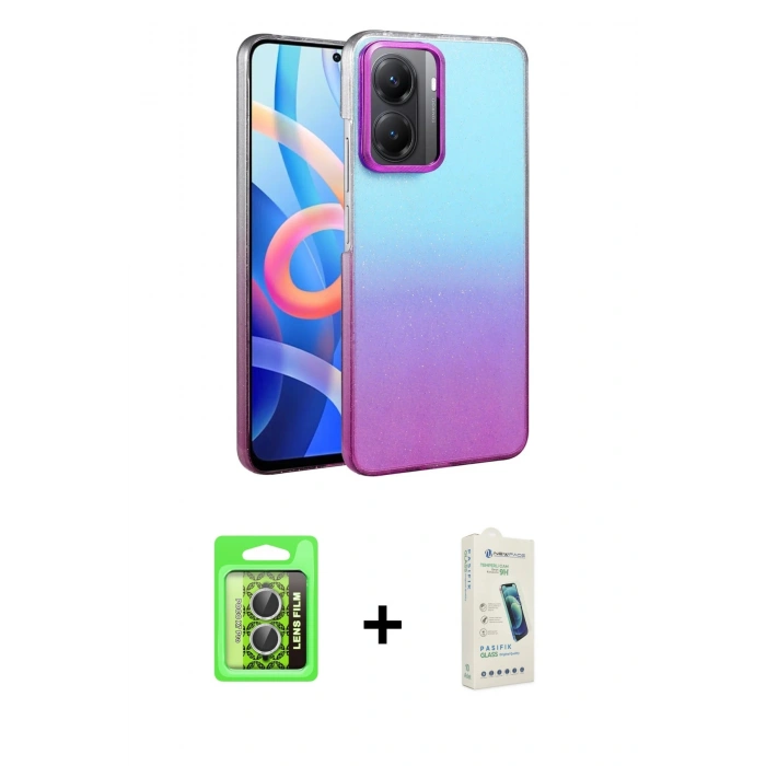 MARSİLYAN™- Poco X7 Pro Kılıf Kıvılcım Minimal Özel Seri - Şeffaf Pasifik Cam Ekran Koruyucu + Raze Metal Kamera Lens - GS