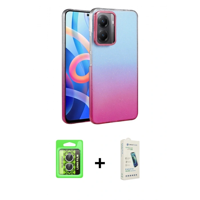 MARSİLYAN™- Poco X7 Pro Kılıf Kıvılcım Minimal Özel Seri - Şeffaf Pasifik Cam Ekran Koruyucu + Raze Metal Kamera Lens - GS