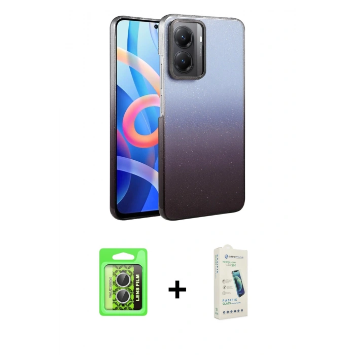 MARSİLYAN™- Poco X7 Pro Kılıf Kıvılcım Minimal Özel Seri - Şeffaf Pasifik Cam Ekran Koruyucu + Raze Metal Kamera Lens - GS