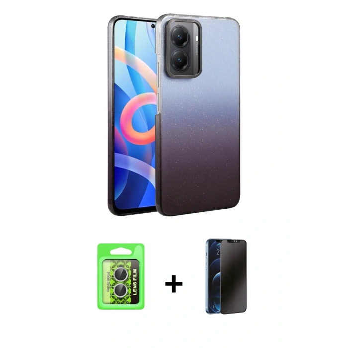 MARSİLYAN™- Poco X7 Pro Kılıf Kıvılcım Minimal Özel Seri - Siyah 3D Antistatik Hayalet Cam Ekran Koruyucu + Raze Metal Kamera Lens - GS