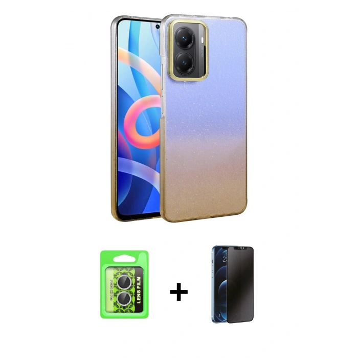 MARSİLYAN™- Poco X7 Pro Kılıf Kıvılcım Minimal Özel Seri - Siyah 3D Antistatik Hayalet Cam Ekran Koruyucu + Raze Metal Kamera Lens - GS