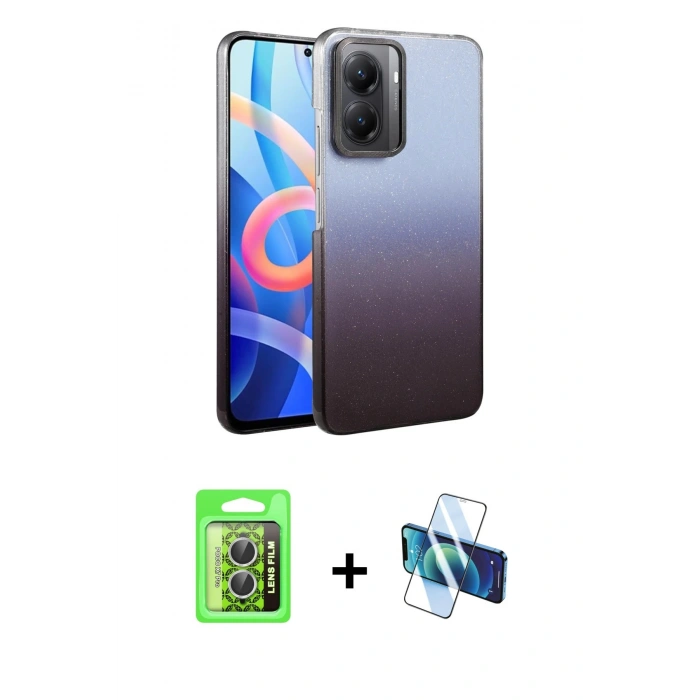 MARSİLYAN™- Poco X7 Pro Kılıf Kıvılcım Minimal Özel Seri - Siyah 3D Antistatik Seramik Nano Ekran Koruyucu + Raze Metal Kamera Lens - GS
